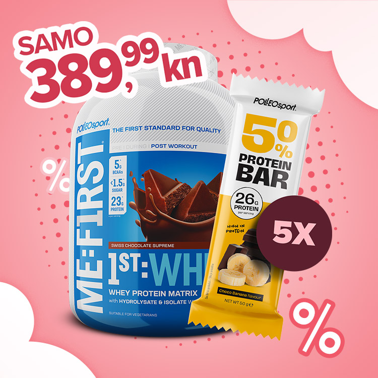 1st Whey, 2270 g + 5x Polleo Sport 50% Protein Bar, 50 g GRATIS